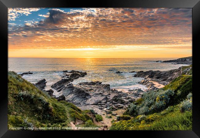 A beautiful colourful sunset over Little Fistral o Framed Print by Gordon Scammell