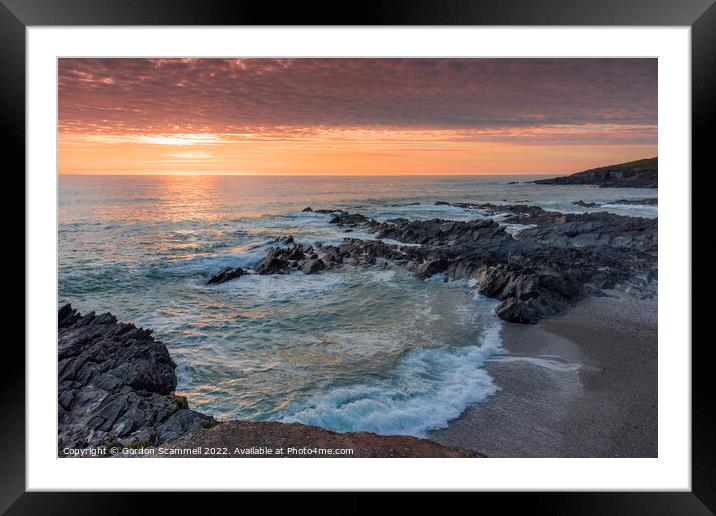 A spectacular sunset over Fistral Bay on the coast Framed Mounted Print by Gordon Scammell