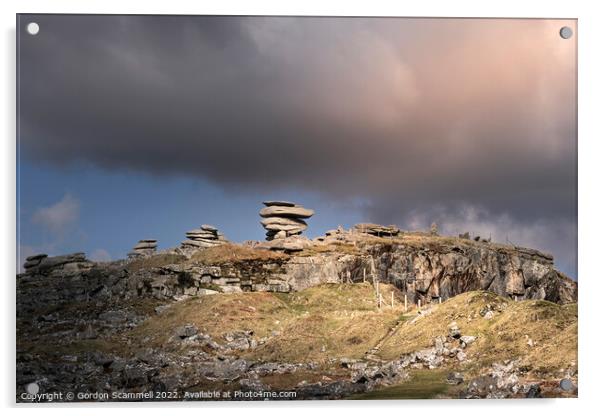 The Cheesewring and other rock stacks on the summi Acrylic by Gordon Scammell