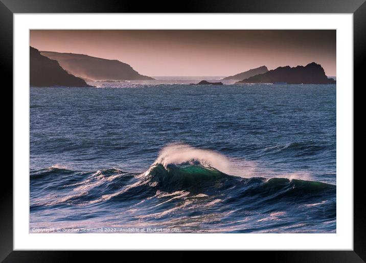 Evening light over a wave breaking in Fistral Bay  Framed Mounted Print by Gordon Scammell