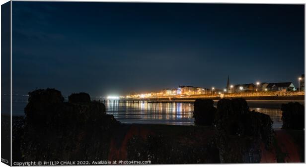Bridlington beach and sea front by night 712 Canvas Print by PHILIP CHALK