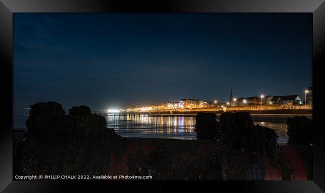 Bridlington beach and sea front by night 712 Framed Print by PHILIP CHALK