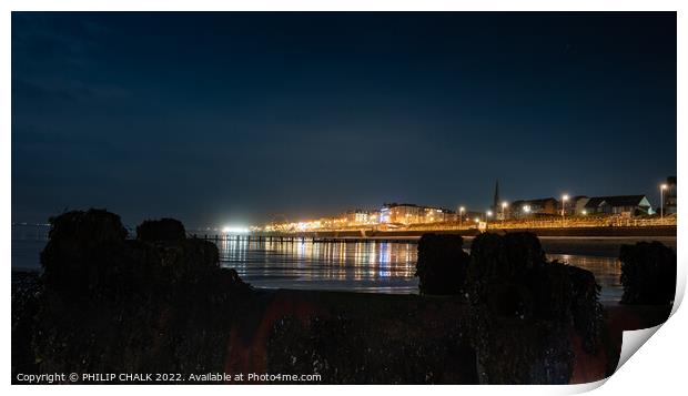 Bridlington beach and sea front by night 712 Print by PHILIP CHALK