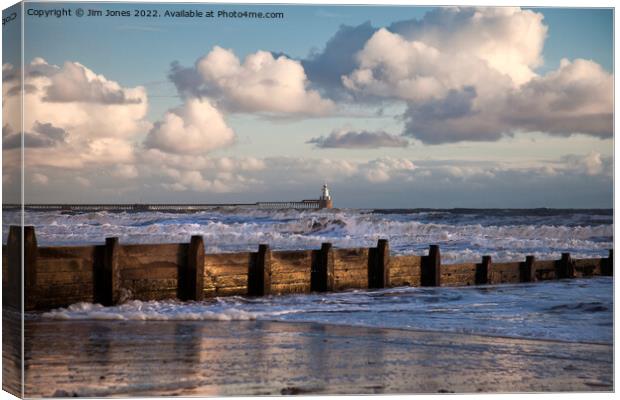 Sunny morning and stormy sea Canvas Print by Jim Jones
