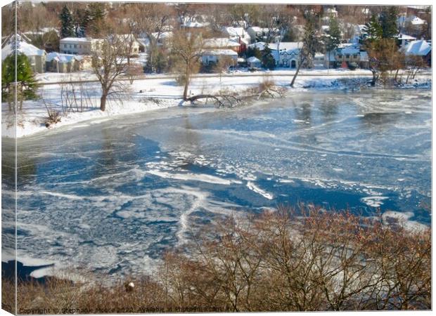 Partially frozen Rideau River Canvas Print by Stephanie Moore