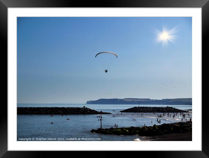 Powered Paraglider over Sidmouth Framed Mounted Print by Stephen Hamer