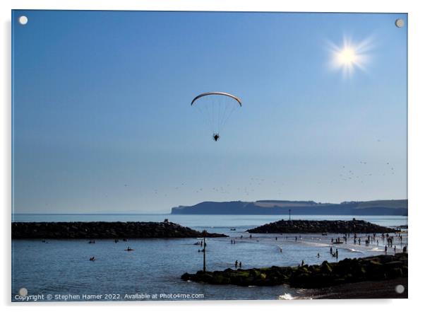 Powered Paraglider over Sidmouth Acrylic by Stephen Hamer
