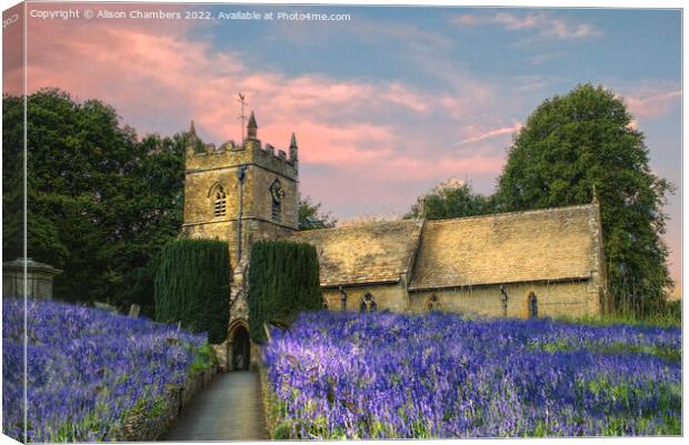 English Bluebell Church Canvas Print by Alison Chambers