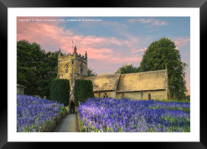 English Bluebell Church Framed Mounted Print by Alison Chambers