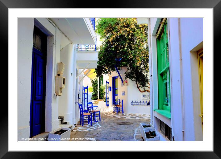 Back street Skaithos, Greece. Framed Mounted Print by john hill