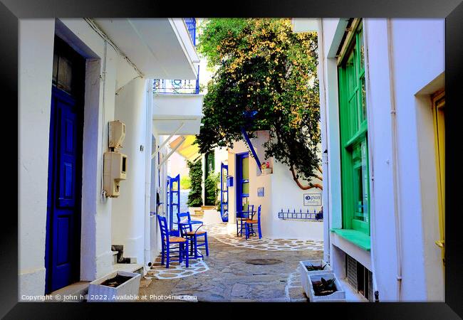 Back street Skaithos, Greece. Framed Print by john hill