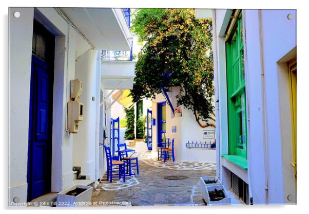 Back street Skaithos, Greece. Acrylic by john hill