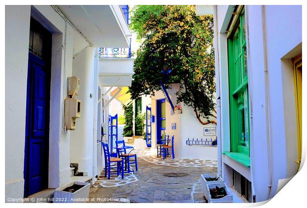 Back street Skaithos, Greece. Print by john hill