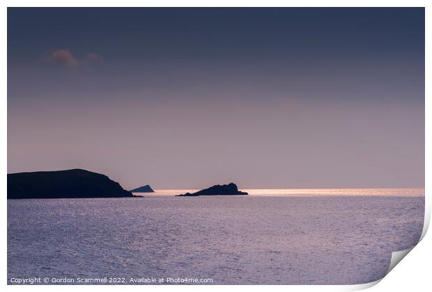 Evening light over a calm, peaceful Fistral Bay in Print by Gordon Scammell