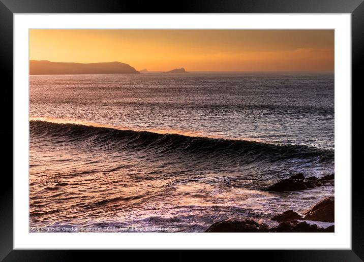 An intense golden sunset over Fistral Bay in Newqu Framed Mounted Print by Gordon Scammell