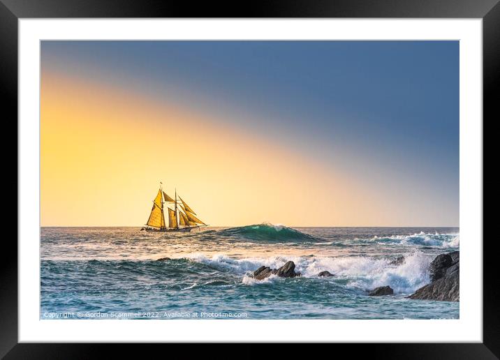 Golden evening light over the Schooner Anny sailin Framed Mounted Print by Gordon Scammell