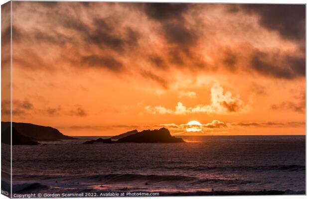 A spectacular sunset over Fistral Bay in Newquay,  Canvas Print by Gordon Scammell