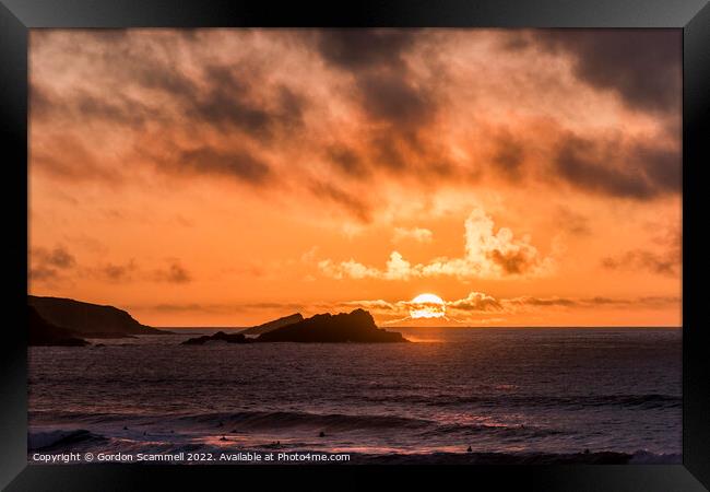A spectacular sunset over Fistral Bay in Newquay,  Framed Print by Gordon Scammell