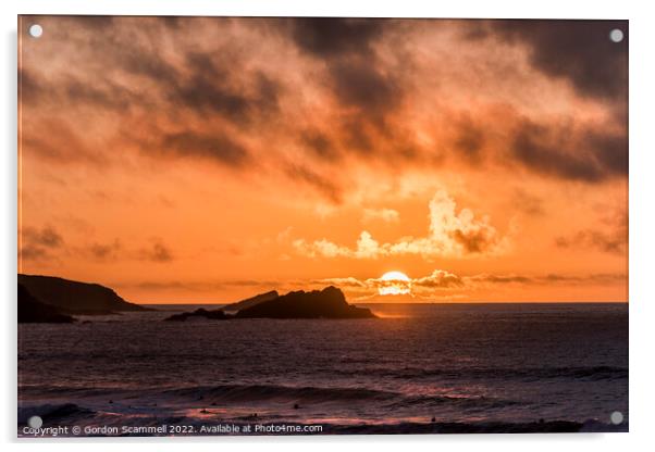 A spectacular sunset over Fistral Bay in Newquay,  Acrylic by Gordon Scammell