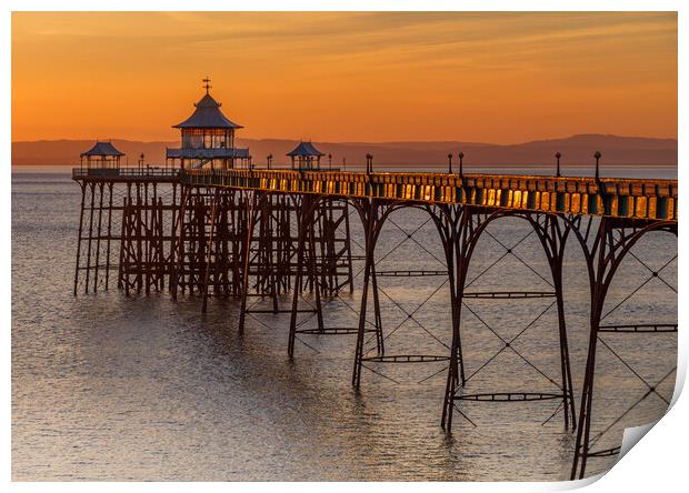 Clevedon pier at sunset Print by Rory Hailes