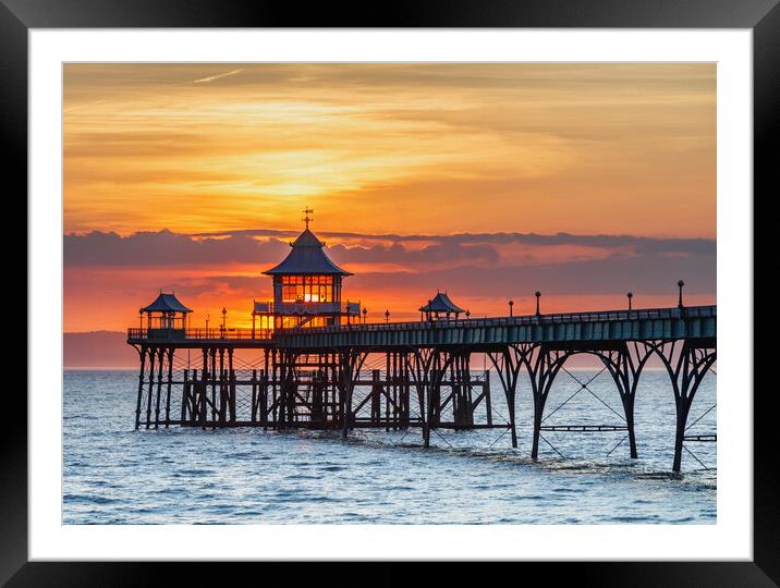 Clevedon Pier with the sun behind the pagoda Framed Mounted Print by Rory Hailes