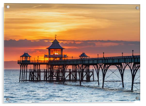 Clevedon Pier with the sun behind the pagoda Acrylic by Rory Hailes