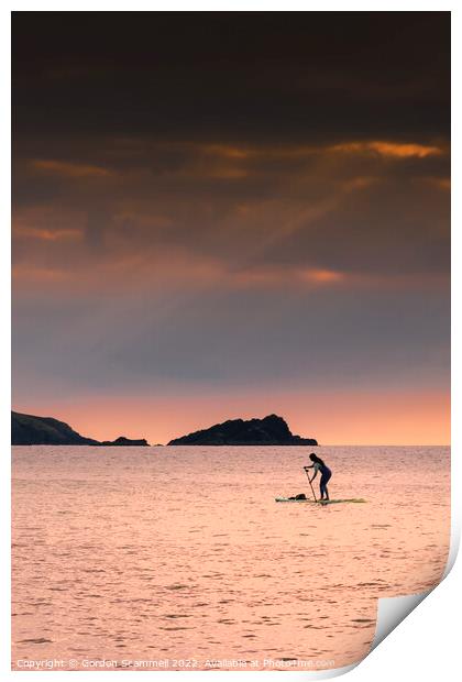 Evening light over a Stand Up Paddleboarder at Fis Print by Gordon Scammell