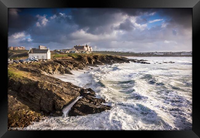 Wild seas at Little Fistral in Newquay, Cornwall. Framed Print by Gordon Scammell