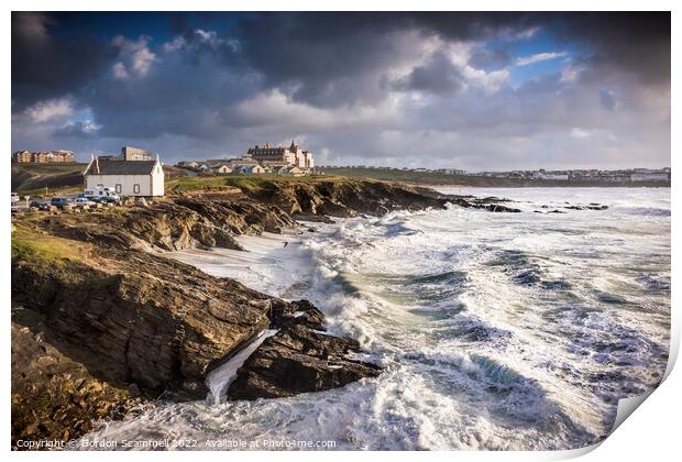 Wild seas at Little Fistral in Newquay, Cornwall. Print by Gordon Scammell