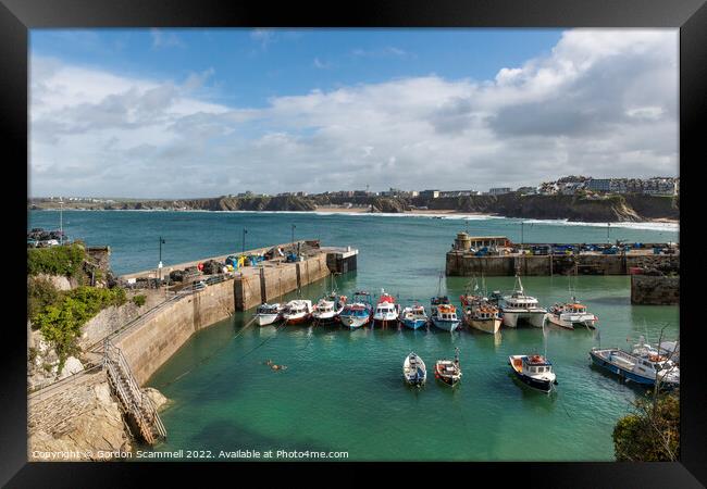 The quaint picturesque Newquay harbour in Cornwall Framed Print by Gordon Scammell
