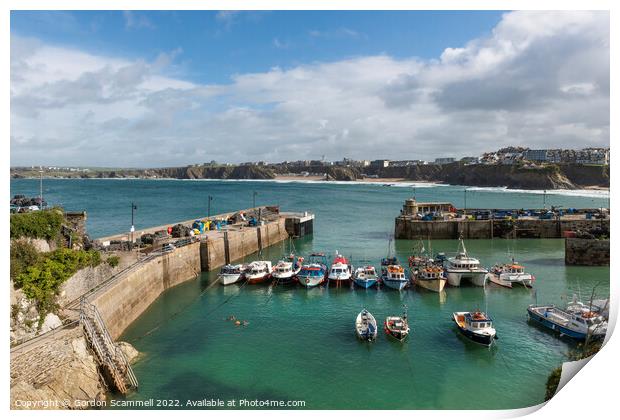 The quaint picturesque Newquay harbour in Cornwall Print by Gordon Scammell