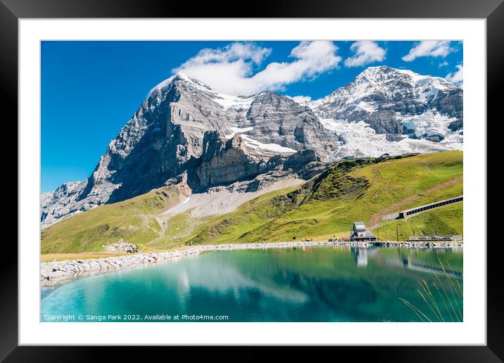 Jungfrau Fallbodensee lake and snowy mountain in Switzerland Framed Mounted Print by Sanga Park