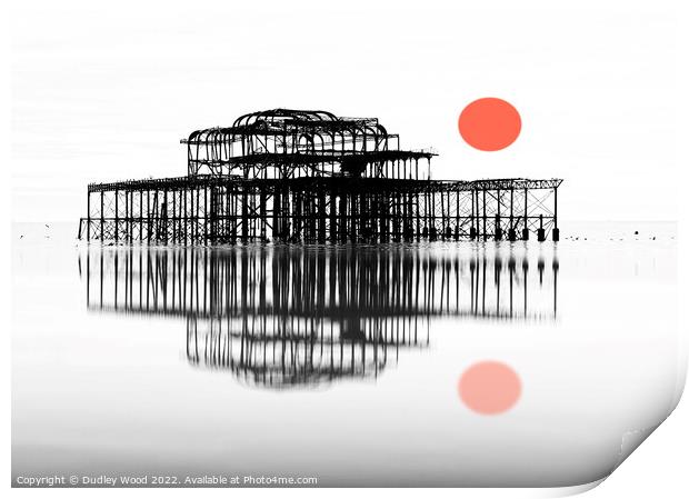 Fiery Sunset at Brighton West Pier Print by Dudley Wood