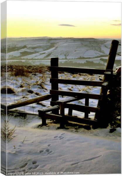 Dawn Winter countryside walk, Derbyshire, UK.  Canvas Print by john hill