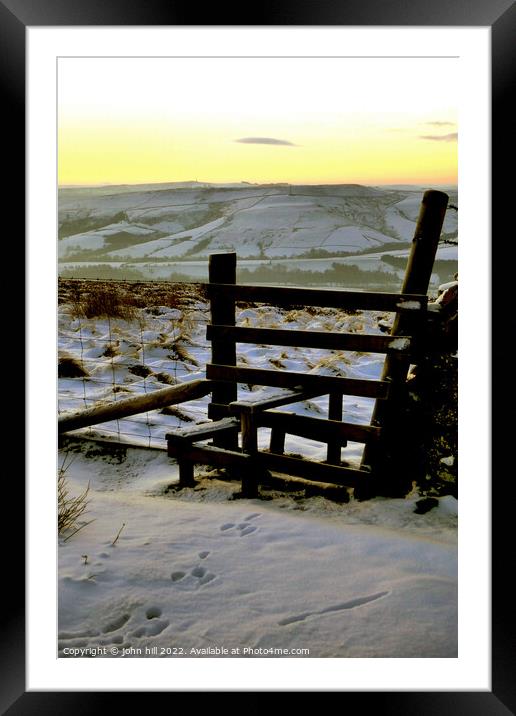 Dawn Winter countryside walk, Derbyshire, UK.  Framed Mounted Print by john hill