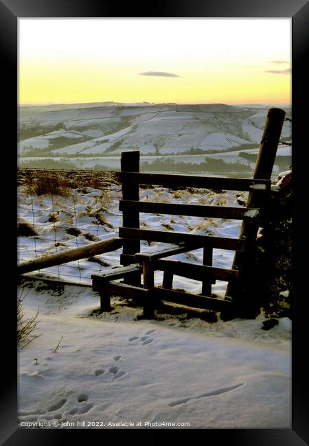 Dawn Winter countryside walk, Derbyshire, UK.  Framed Print by john hill