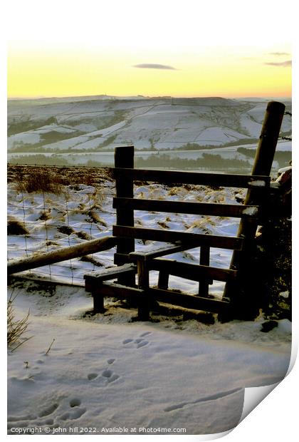 Dawn Winter countryside walk, Derbyshire, UK.  Print by john hill