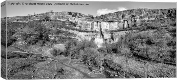 Malham Cove elevated view panorama monochrome Canvas Print by Graham Moore