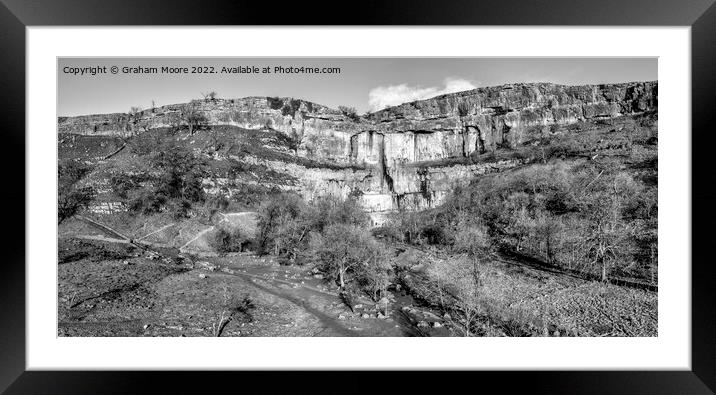 Malham Cove elevated view panorama monochrome Framed Mounted Print by Graham Moore