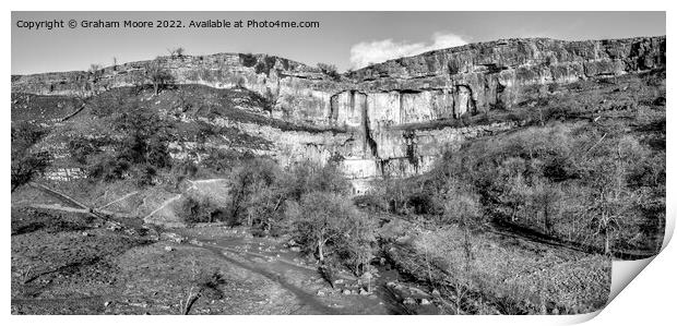 Malham Cove elevated view panorama monochrome Print by Graham Moore