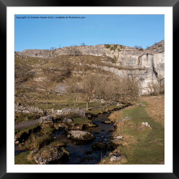 Malham Cove and Malham Beck elevated view Framed Mounted Print by Graham Moore