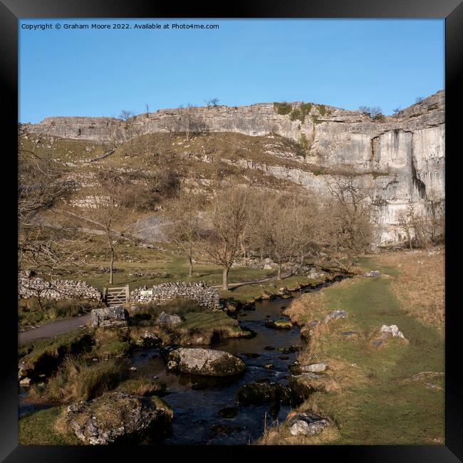 Malham Cove and Malham Beck elevated view Framed Print by Graham Moore