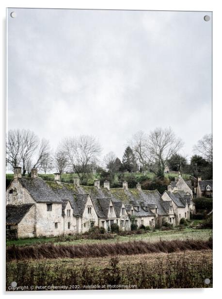 A View Of A Row of Historic Quintessential Cotswold Cottages In Bibury Acrylic by Peter Greenway