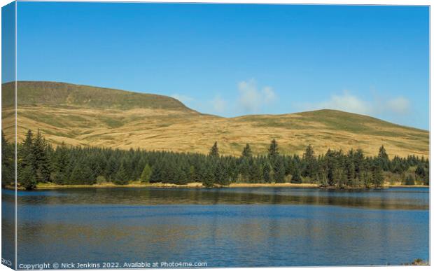 Beacons Reservoir and Fan Fawr in April  Canvas Print by Nick Jenkins
