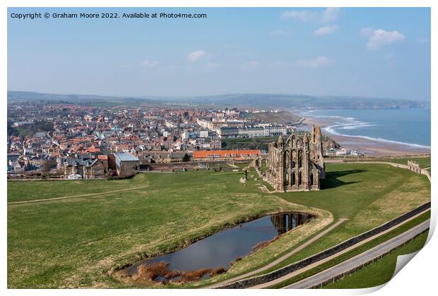 Whitby Abbey and town Print by Graham Moore