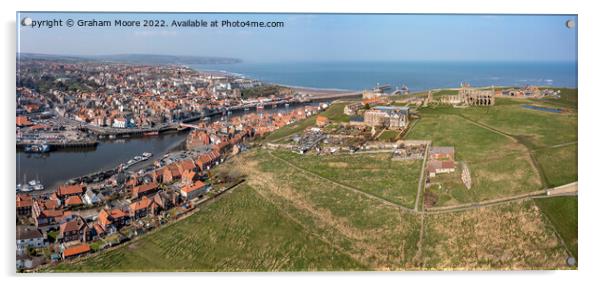 Whitby town harbour and Abbey headland Acrylic by Graham Moore