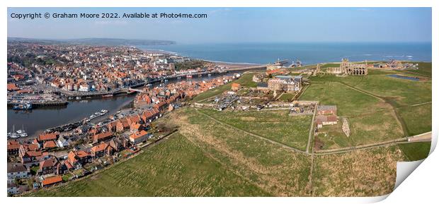 Whitby town harbour and Abbey headland Print by Graham Moore