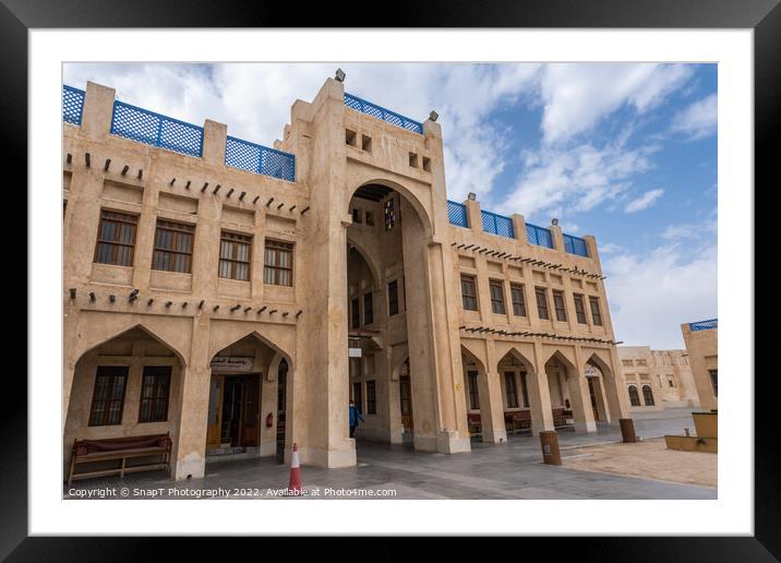 Qatari building architecture in Falcon Souq, Doha, Qatar Framed Mounted Print by SnapT Photography