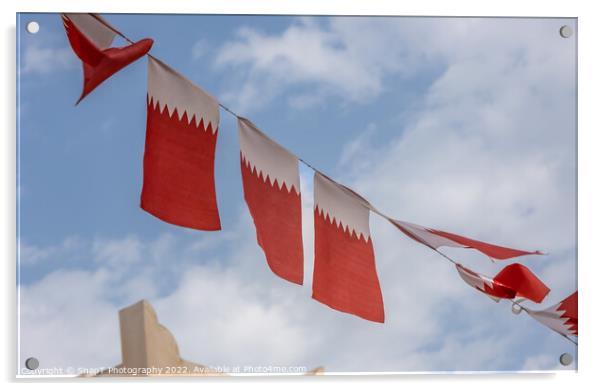 Al-Adaam national flags of Qatar flying in the sky above Doha, Qatar Acrylic by SnapT Photography
