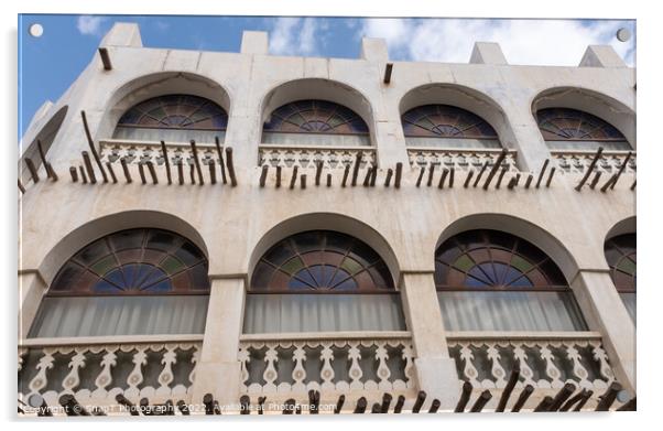 Qatari architecture in Souq Waqif, with bamboo poles, stain glass and arches Acrylic by SnapT Photography